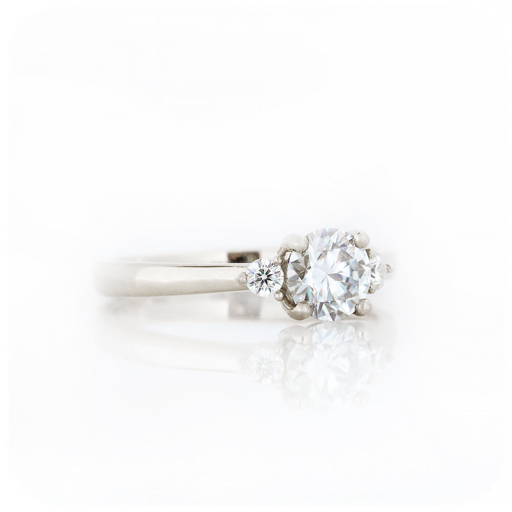 Round cut Lab Diamond Trilogy Engagement Ring in White Gold - Victoria's Jewellery