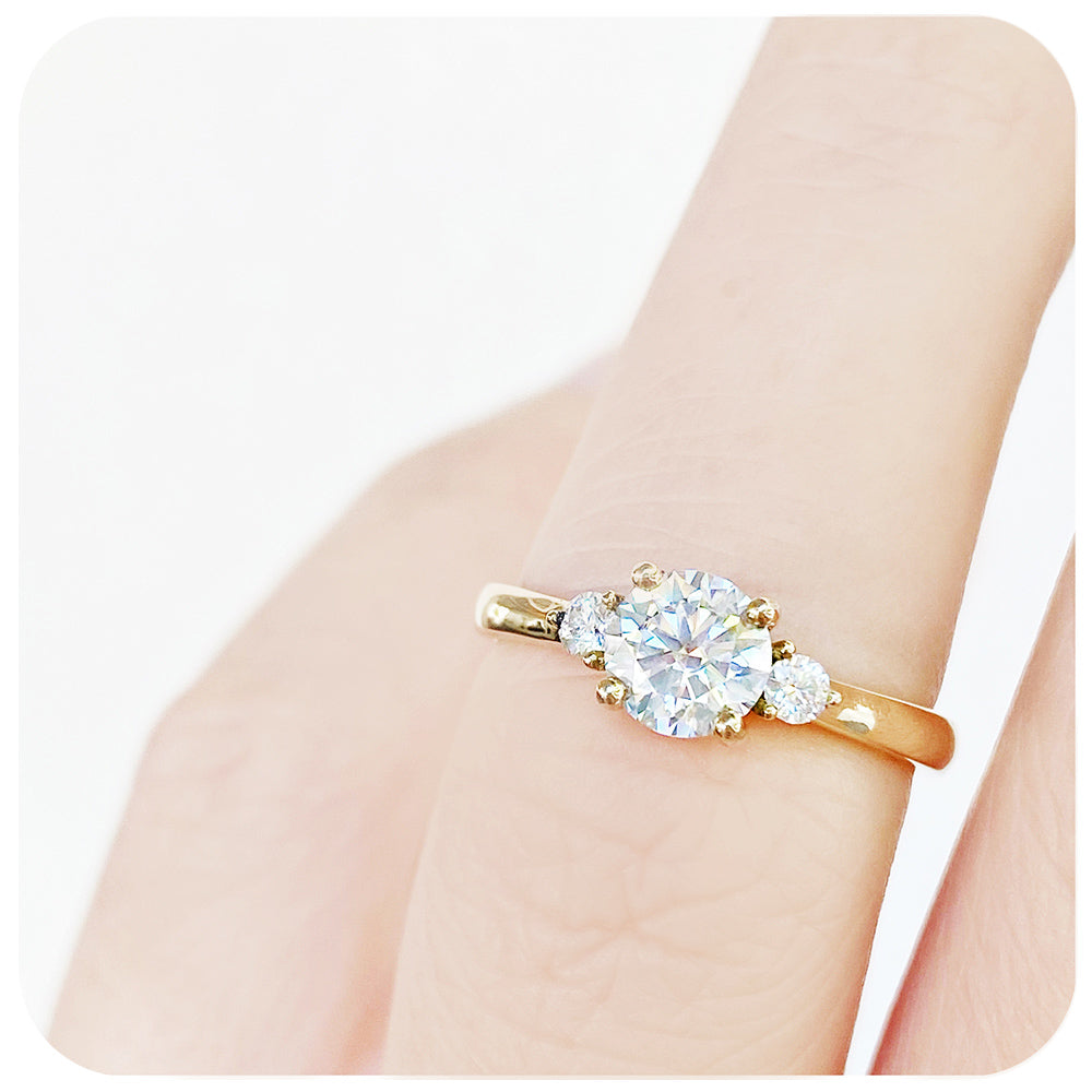 Round Brilliant cut Lab Diamond Trilogy Engagement Ring in Yellow Gold - Victoria's Jewellery