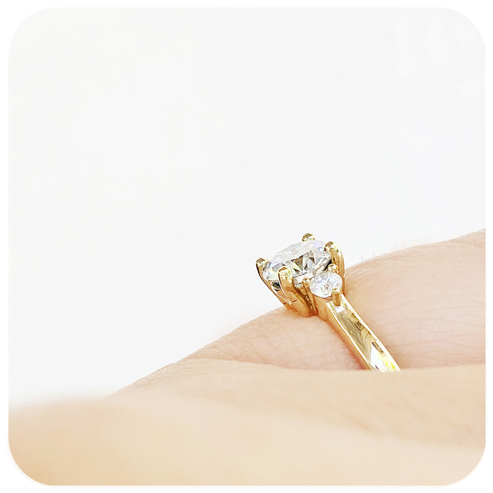 Round Brilliant cut Lab Diamond Trilogy Engagement Ring in Yellow Gold - Victoria's Jewellery