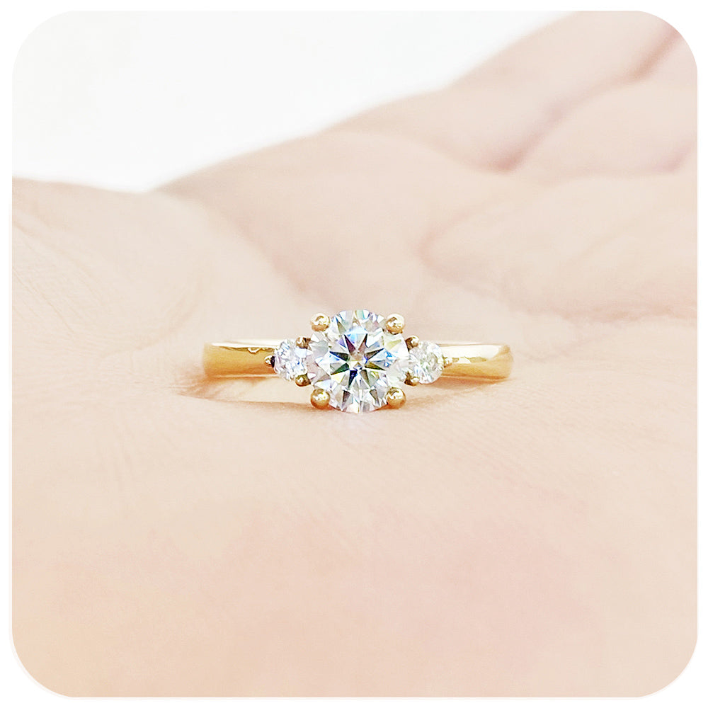 Round Brilliant cut Lab Diamond Trilogy Engagement Ring in Yellow Gold - Victoria's Jewellery