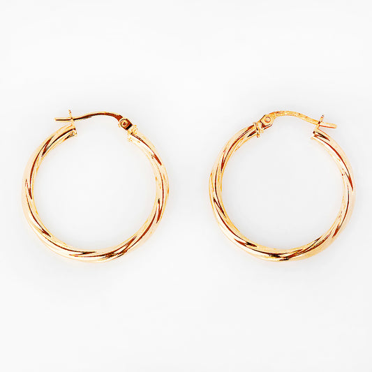 9k Yellow Gold Twisted Hoop Earrings - 20mm