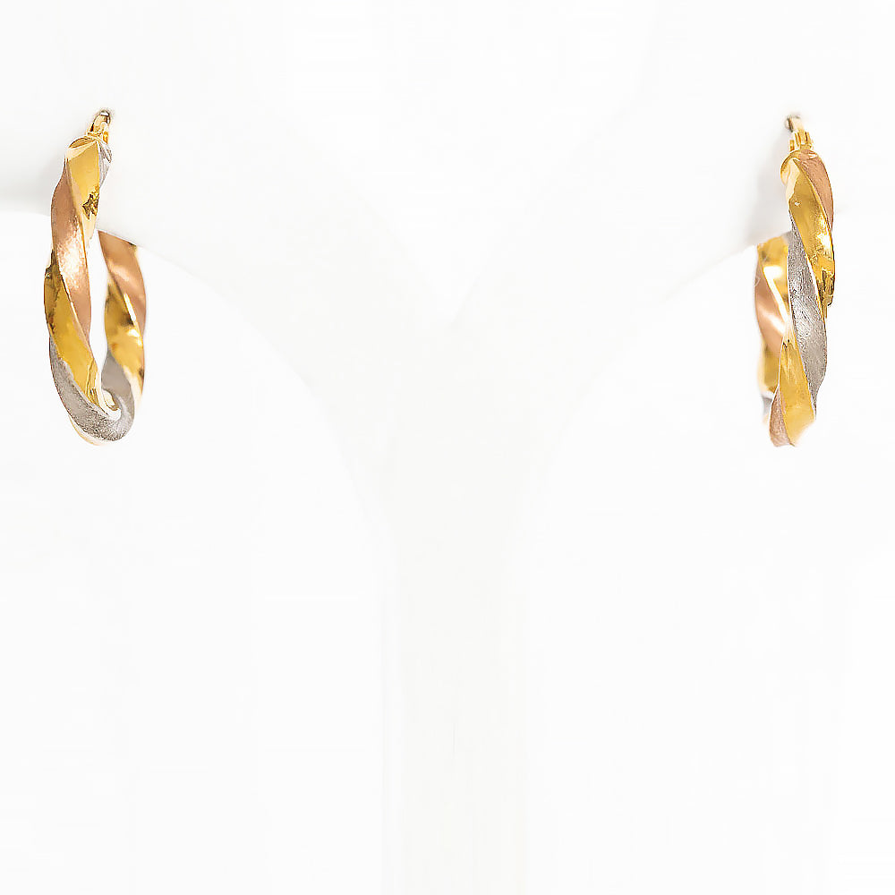 Yellow, Rose and White Gold Twisted Hoop Earring - 20mm - Victoria's Jewellery