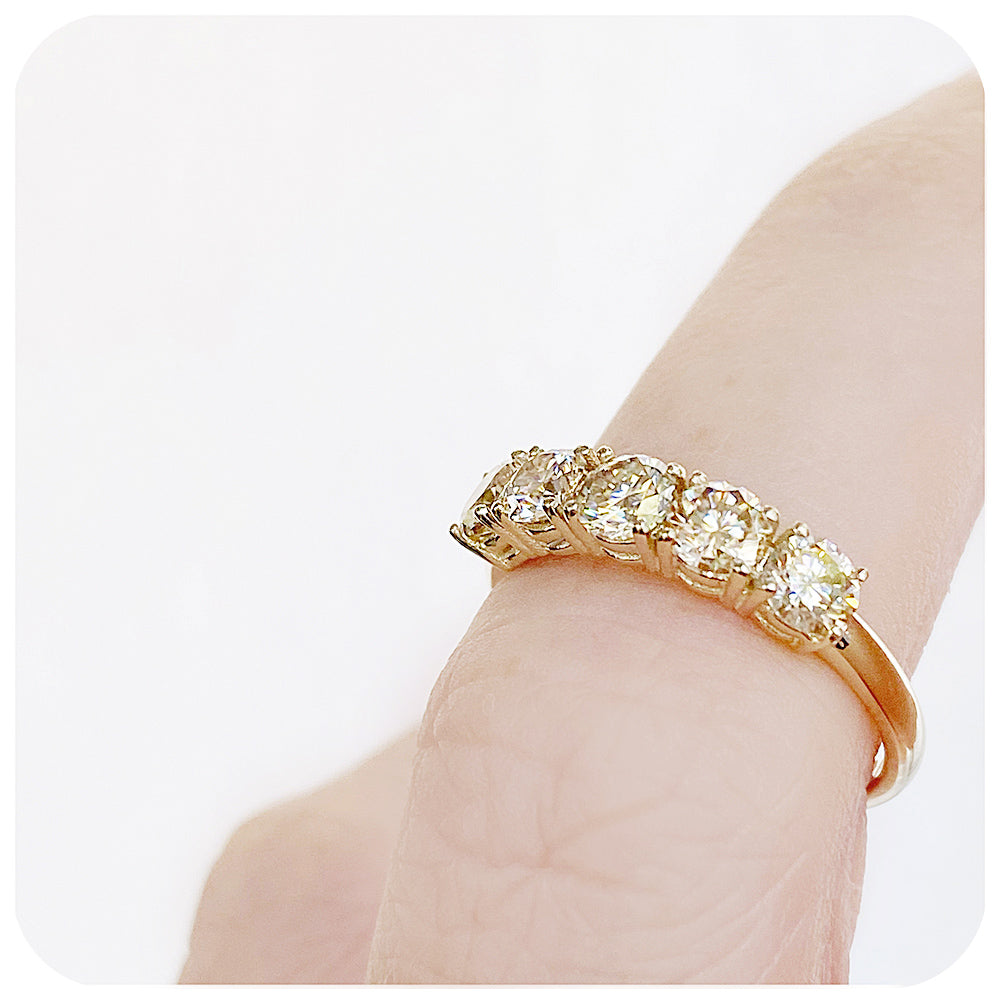 Brilliant cut Fancy Yellow Moissanite Half Eternity Engagement or Anniversary Ring - Victoria's Jewellery