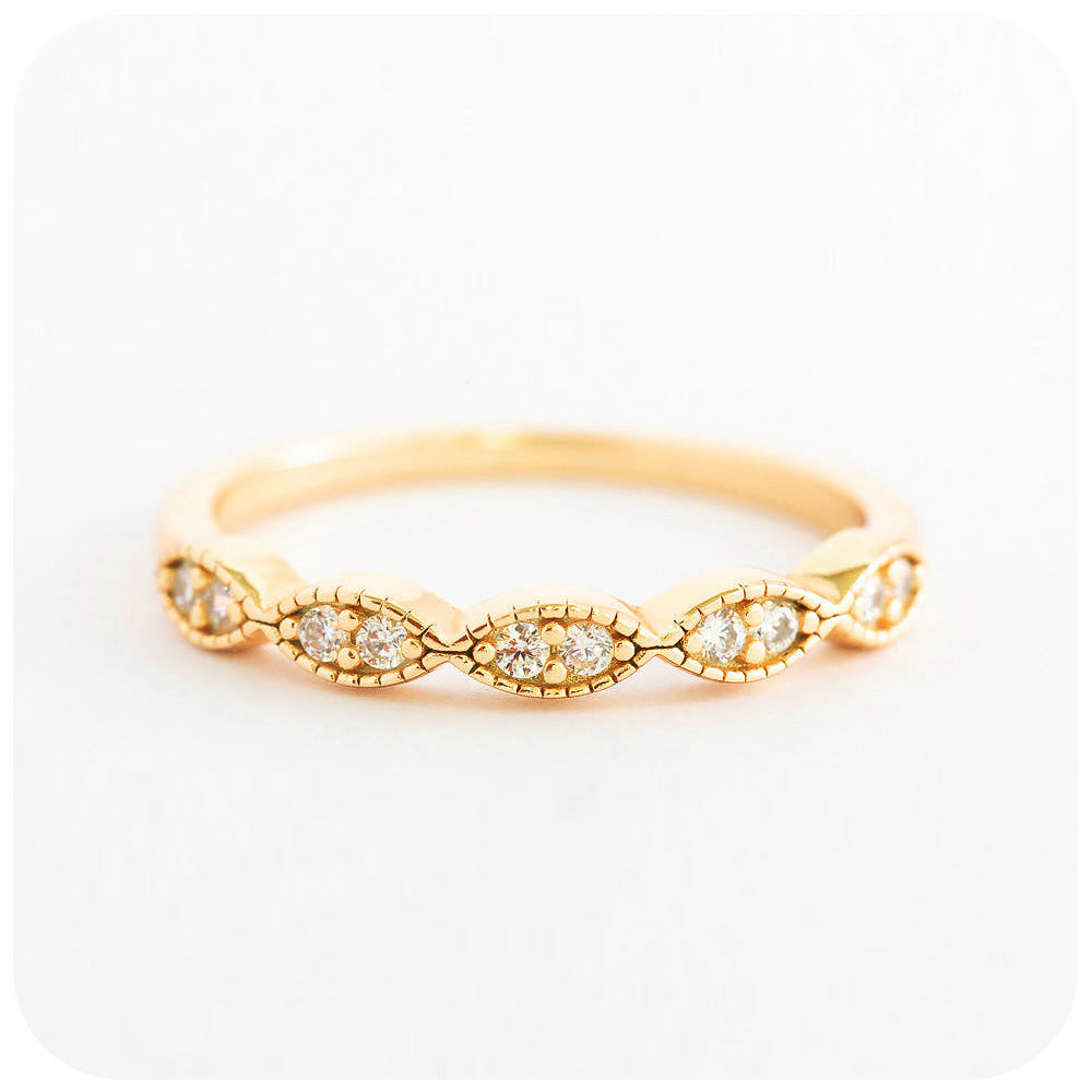 brilliant round cut moissanite stack wedding band ring in yellow gold
