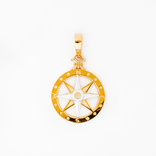 Yellow and White gold Nautical Compass Pendant