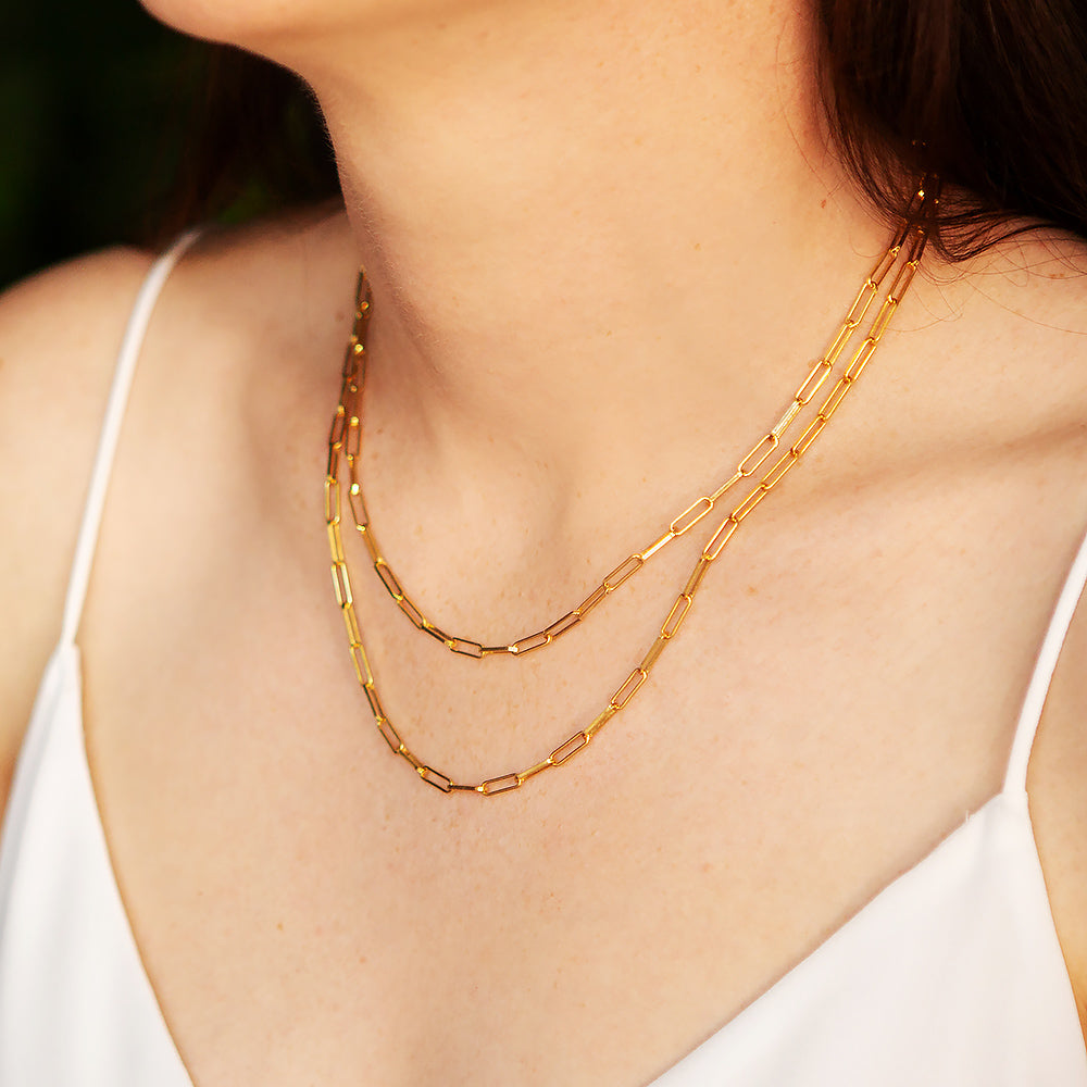 Yellow Gold Paper Clip Chain Necklace - Victoria's Jewellery