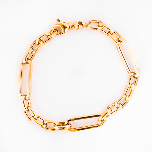 Fancy Paperclip Bracelet in Yellow Gold - 19.5cm