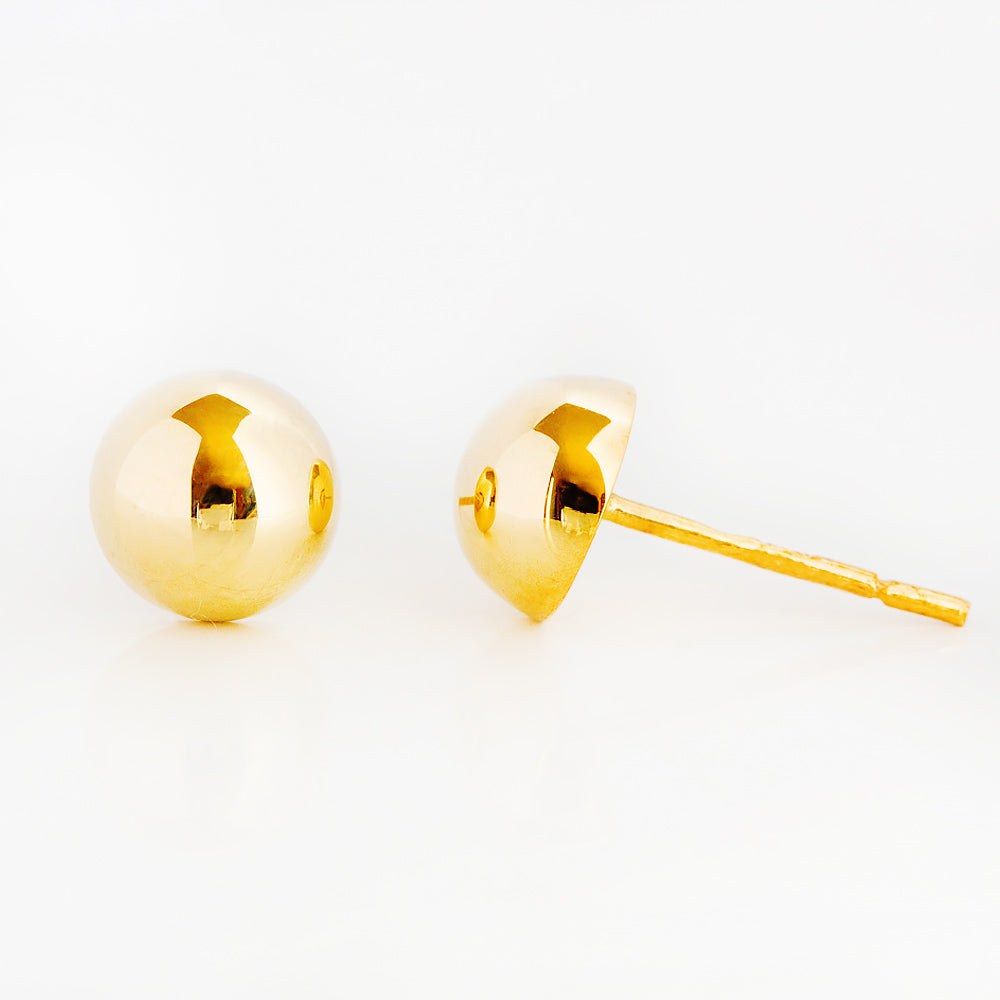 Yellow Gold Dome Stud Earrings - 8mm - Victoria's Jewellery