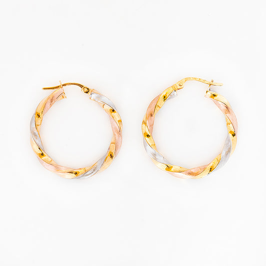 Three Tone Gold Twisted Hoop Earring - 20mm