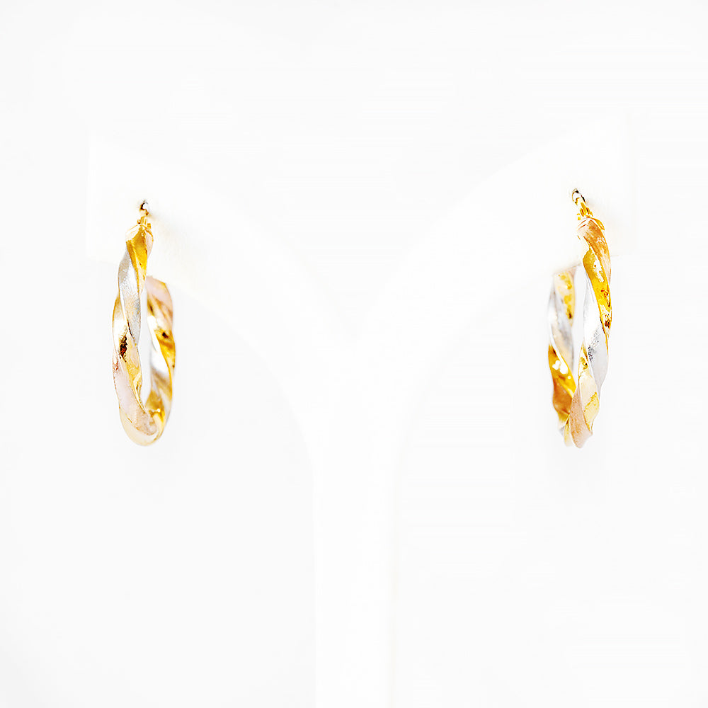 Three Tone Gold Twisted Hoop Earring - 20mm