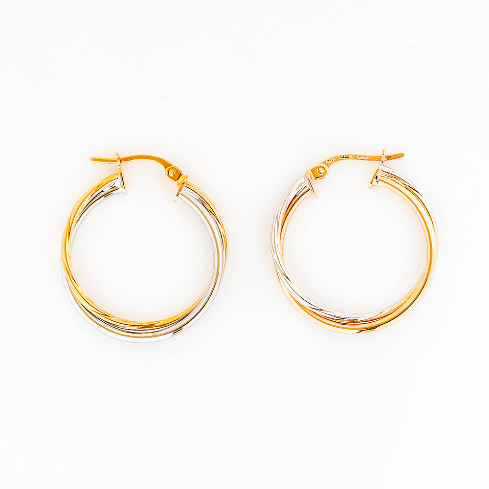 Yellow and White Gold Twisted Hoops - 25mm