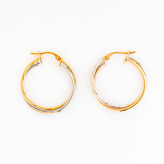 Yellow and White Gold Twisted Hoops - 25mm