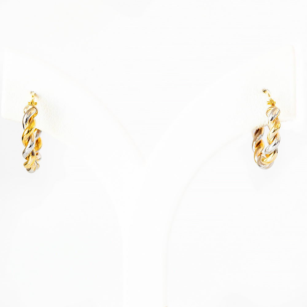 9k Yellow and White Gold Twisted Hoops - 10mm