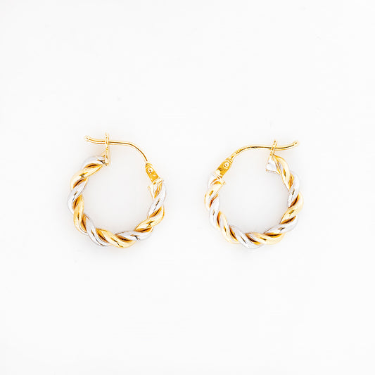 9k Yellow and White Gold Twisted Hoops - 10mm