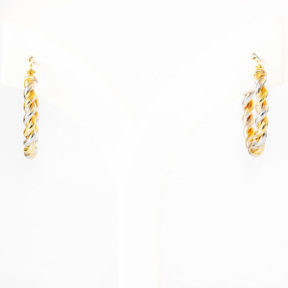 9k Yellow and White Gold Twisted Hoops - 15mm