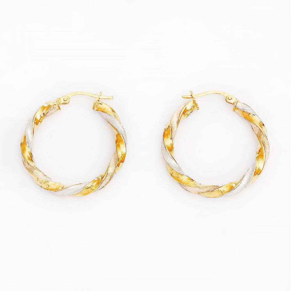 Yellow, Rose and White Gold Twisted Hoop Earring - 20mm - Victoria's Jewellery