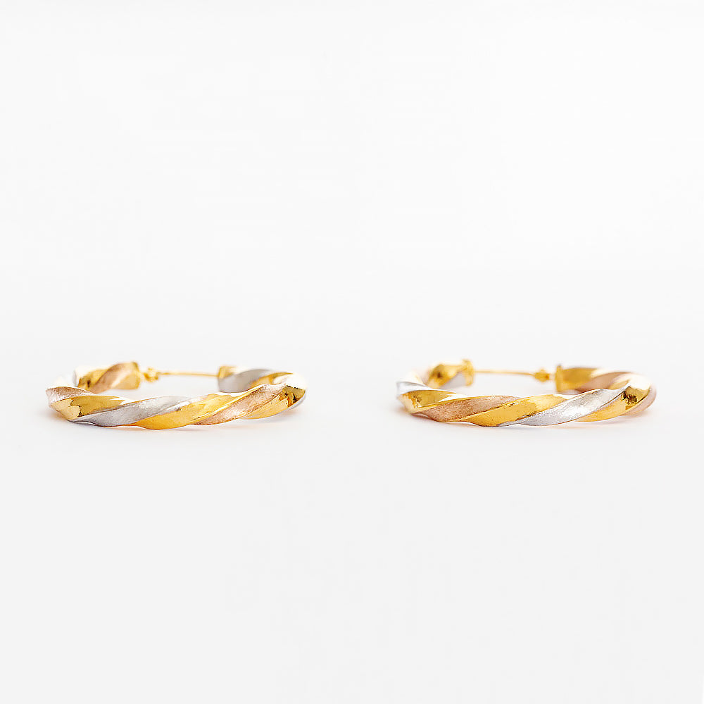 Yellow, Rose and White Gold Twisted Hoop Earring - 20mm - Victoria's Jewellery