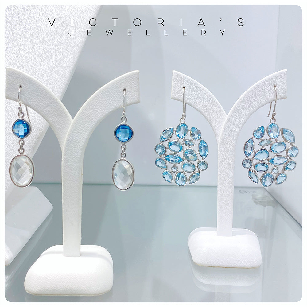 Sky Blue Topaz mixed cut Drop Earrings in Sterling Silver - Victoria's Jewellery