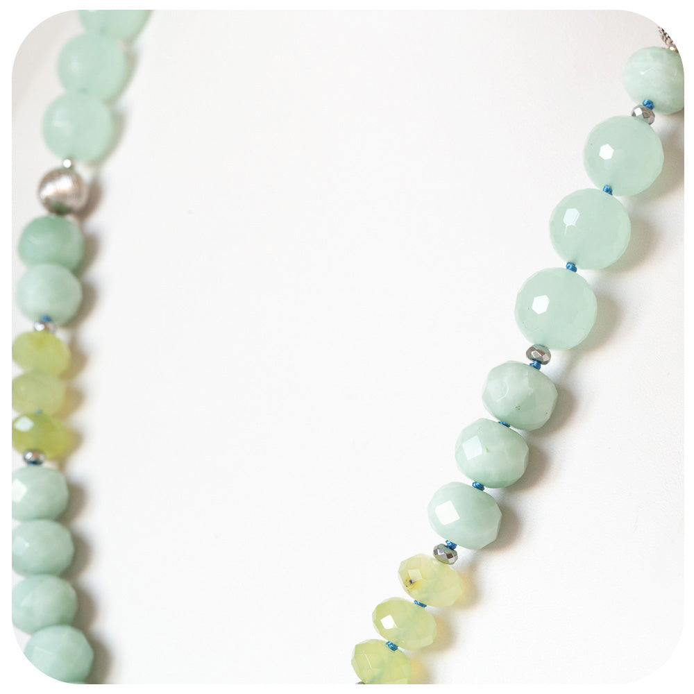 The Minty, Amazonite and Prehnite Bead Necklace with Sterling Silver Details