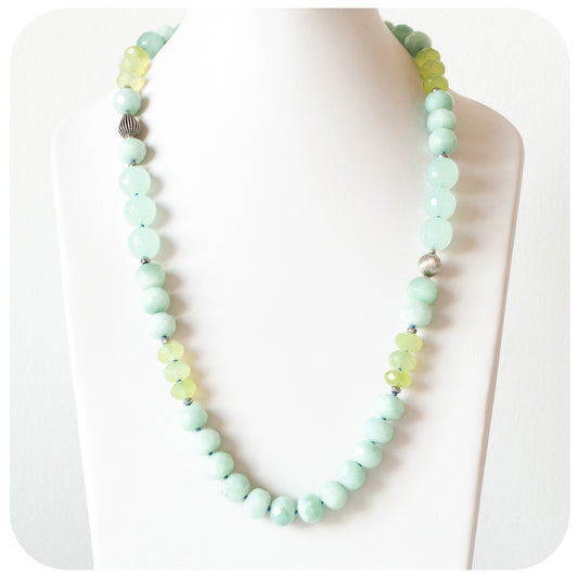 The Minty, Amazonite and Prehnite Bead Necklace with Sterling Silver Details