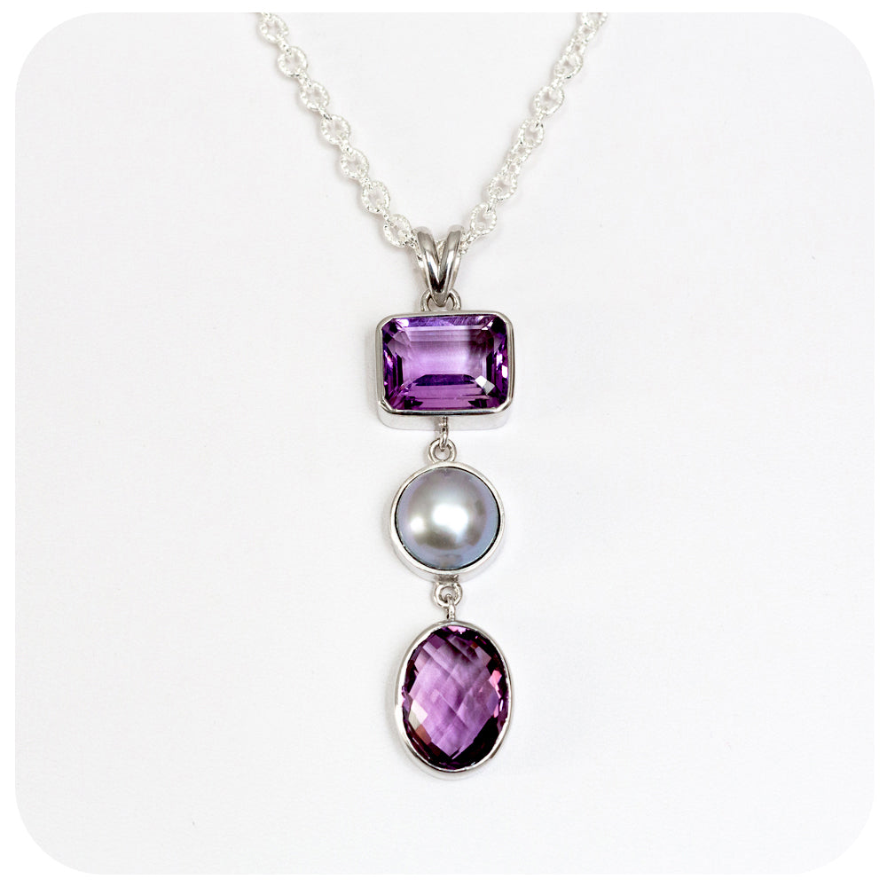 Amethyst and Mabe Pearl Pendant in Sterling Silver - Victoria's Jewellery