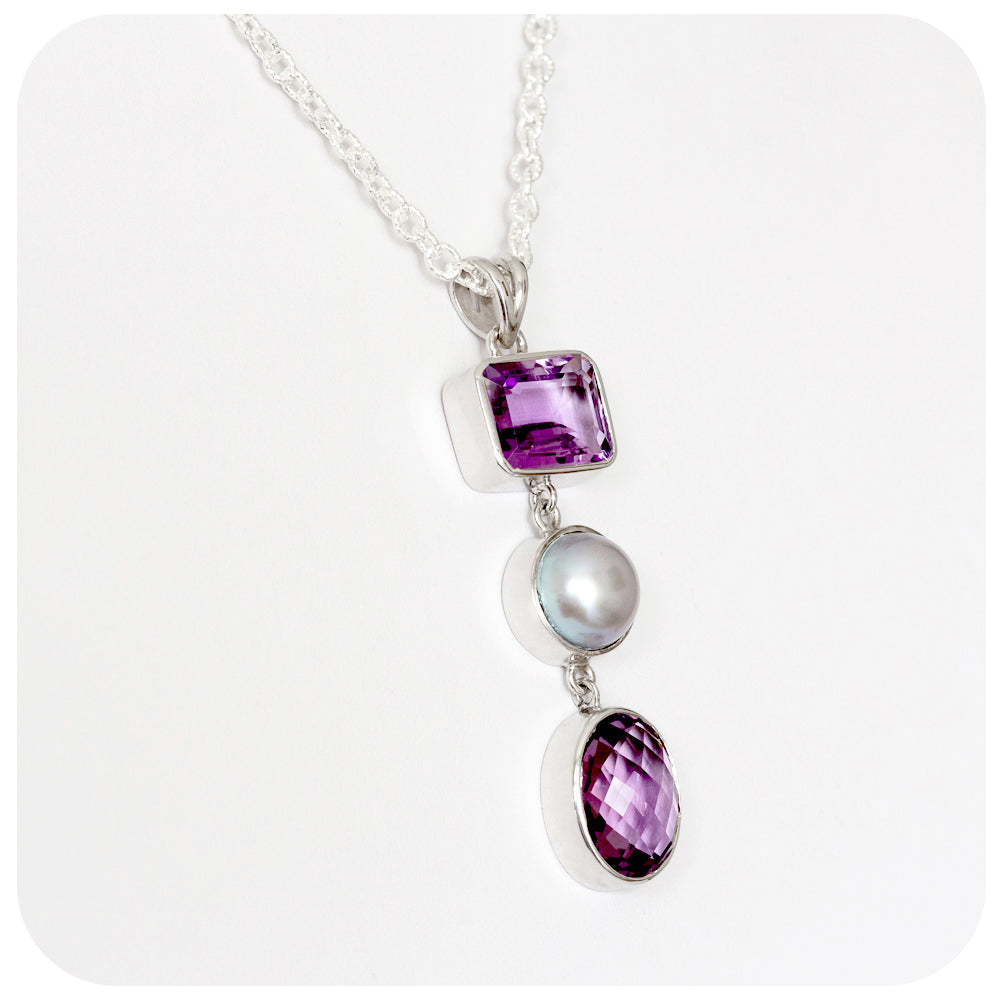 Amethyst and Mabe Pearl Pendant in Sterling Silver - Victoria's Jewellery
