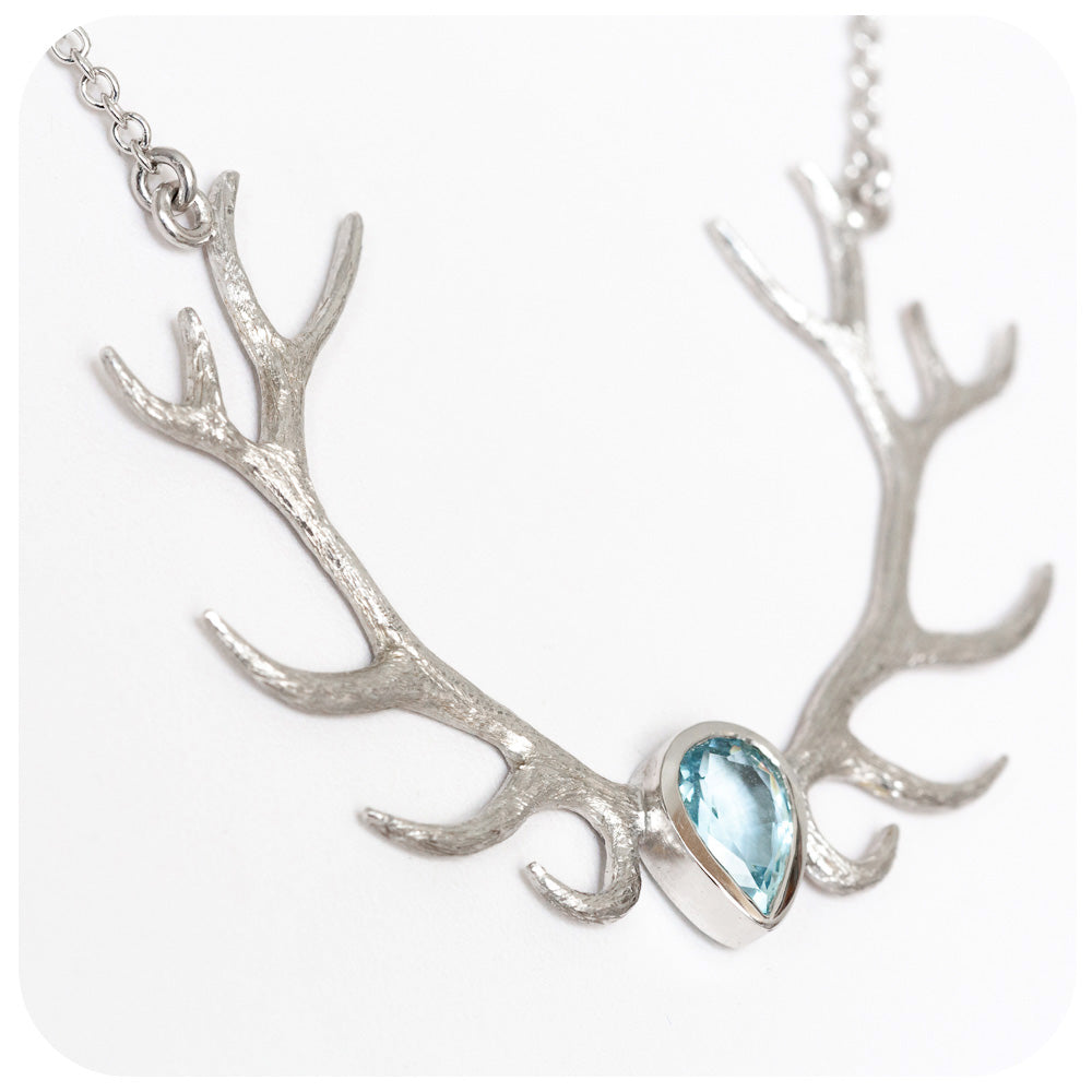 Antler Necklace with Aquamarine - Victoria's Jewellery