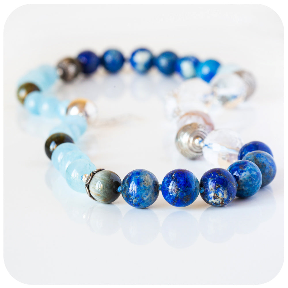 The Aquamarine, Tiger Eye and Lapis Lazuli Necklace