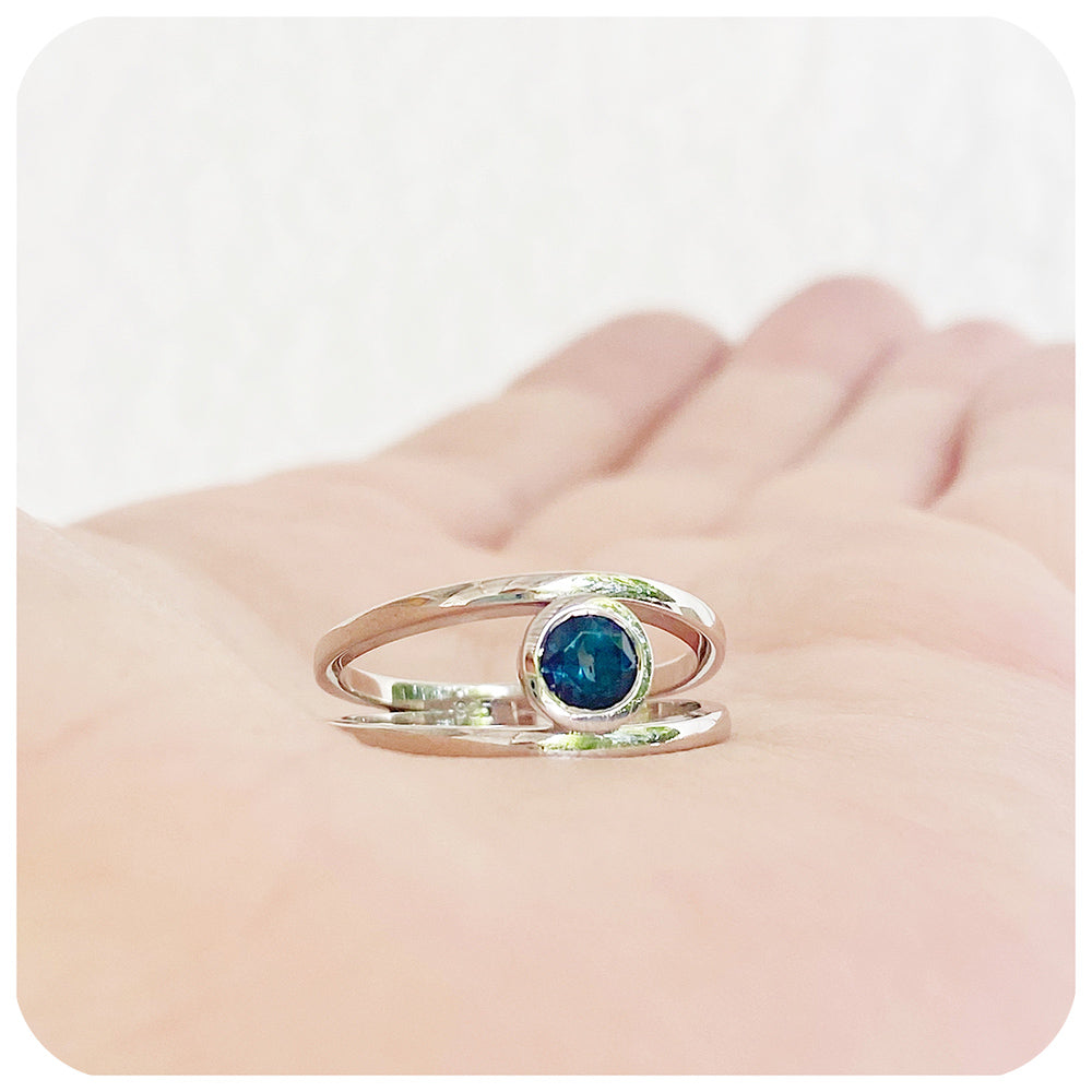 London blue topaz split offers band ring sterling silver oval engagement ring November birthstone