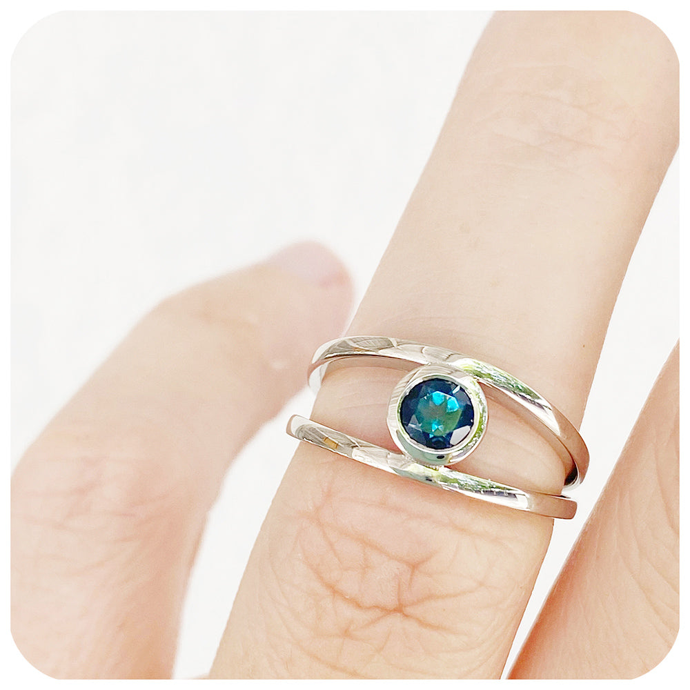 Round cut high quality london blue topaz ring sterling silver anniversary ring