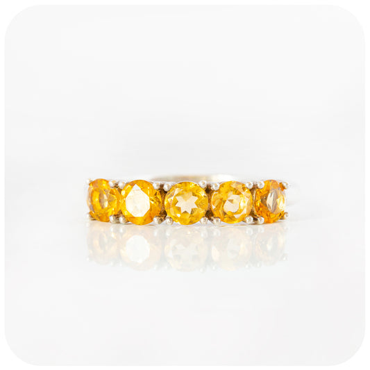 round cut yellow citrine half eternity anniversary ring