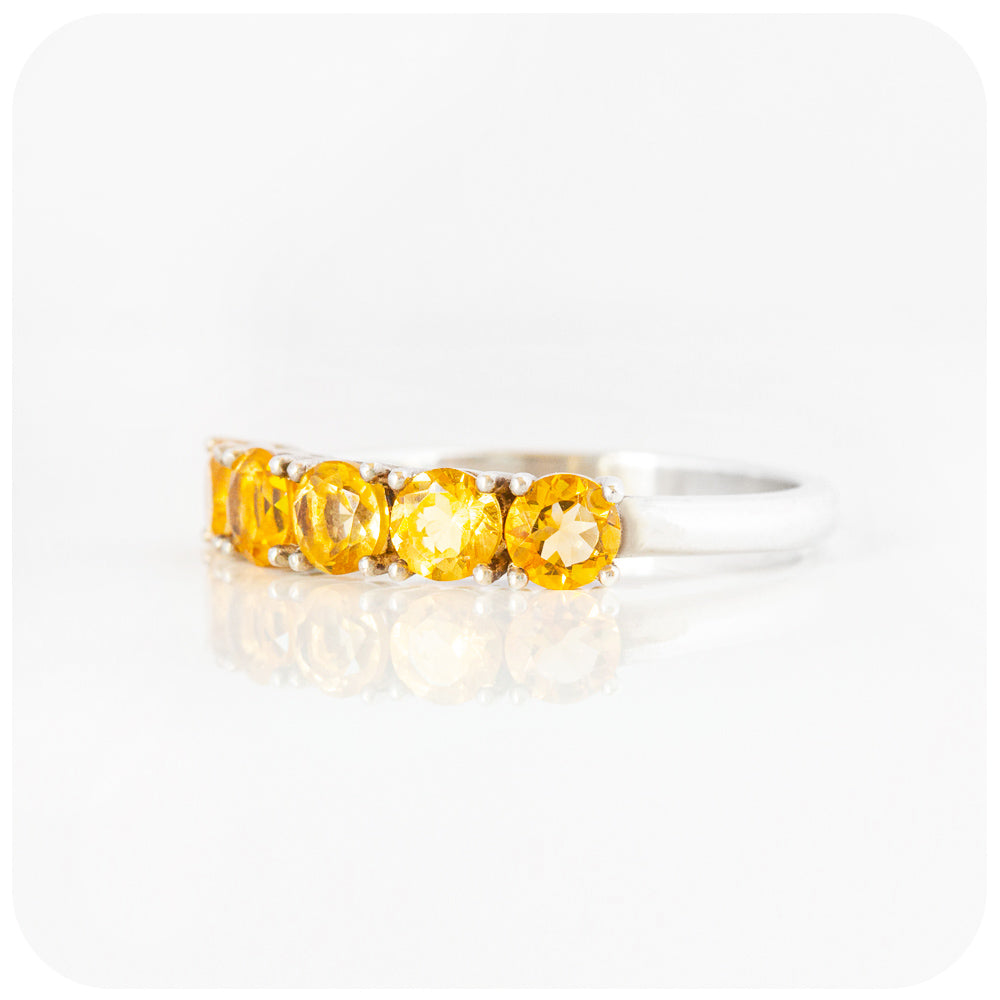 round cut yellow citrine half eternity anniversary ring