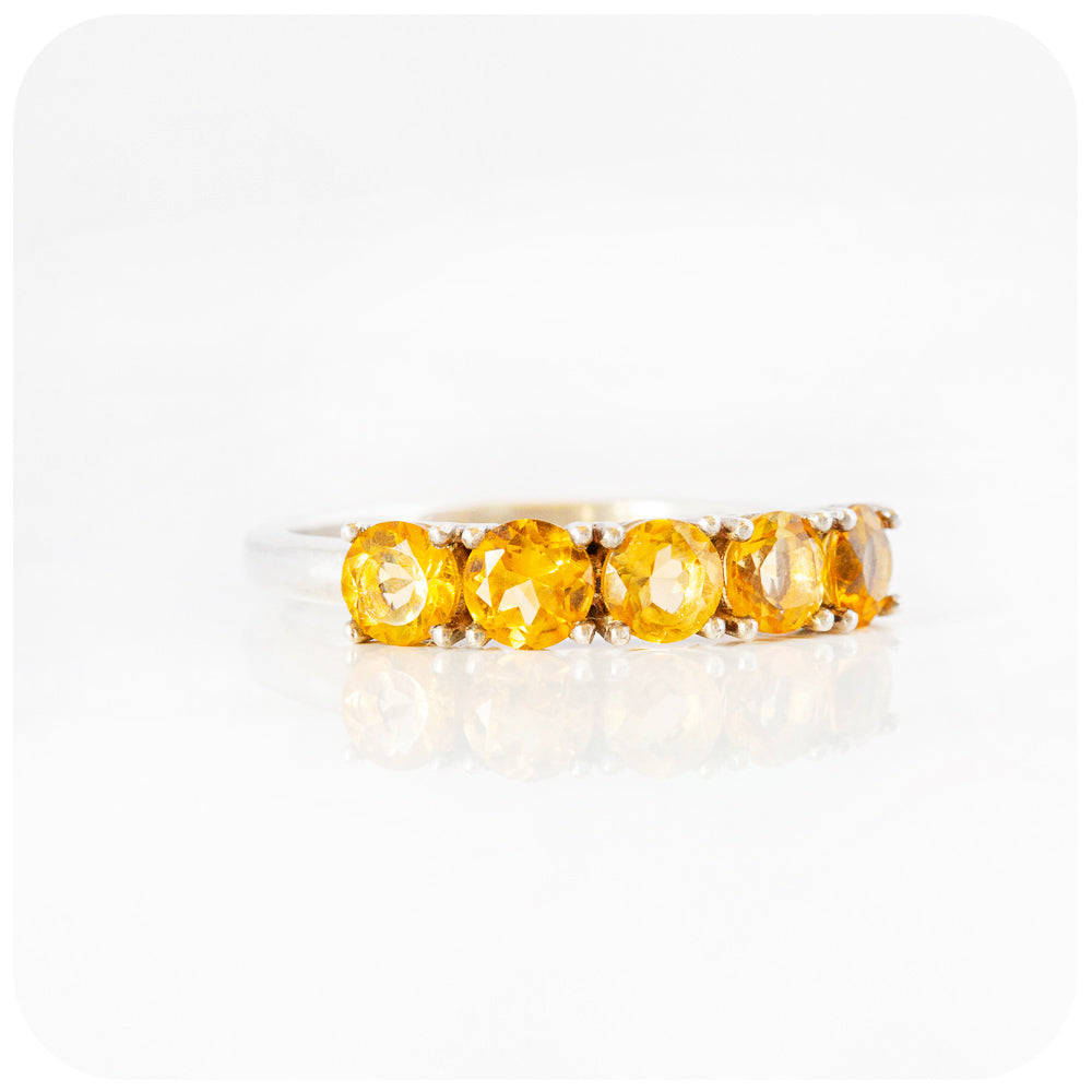 round cut yellow citrine half eternity anniversary ring