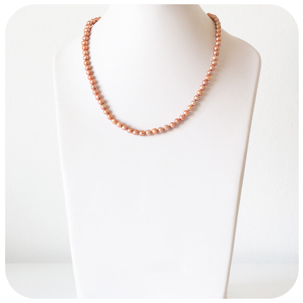 Golden Pink Fresh Water Pearl Necklace