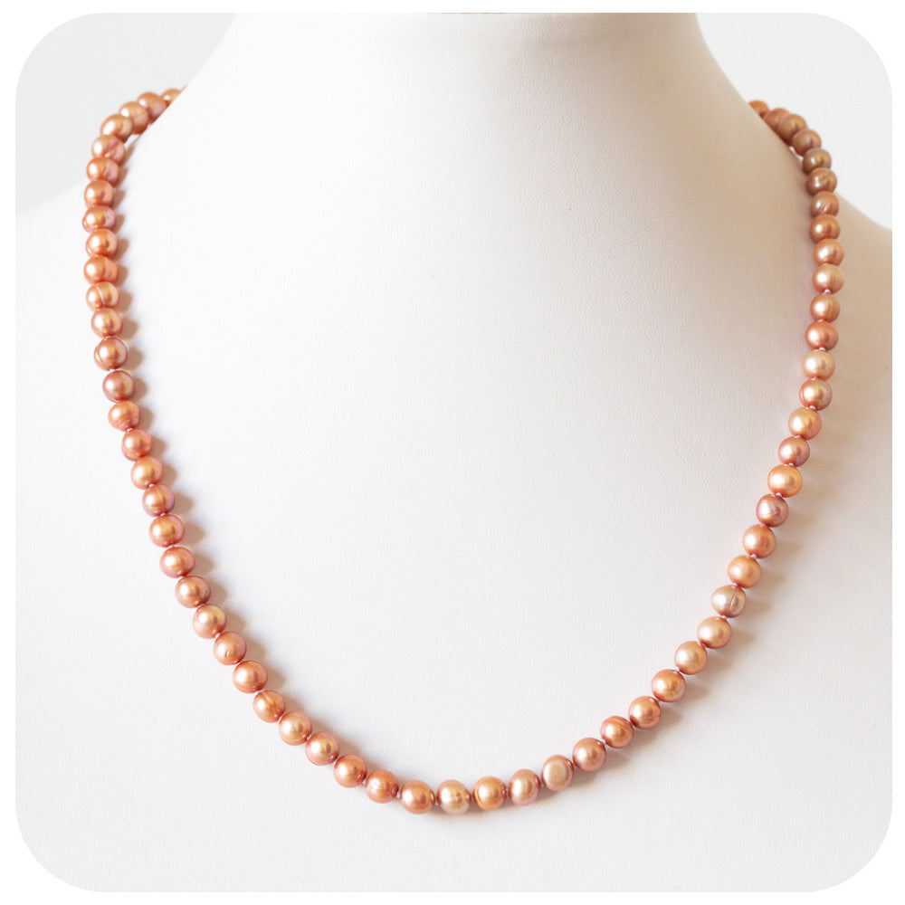 Golden Pink Fresh Water Pearl Necklace