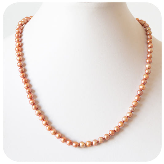 Golden Pink Fresh Water Pearl Necklace