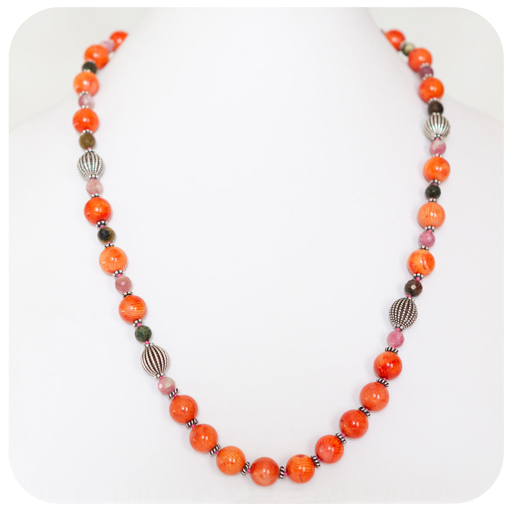 Coral, Tourmaline and Silver detail Necklace - Victoria's Jewellery