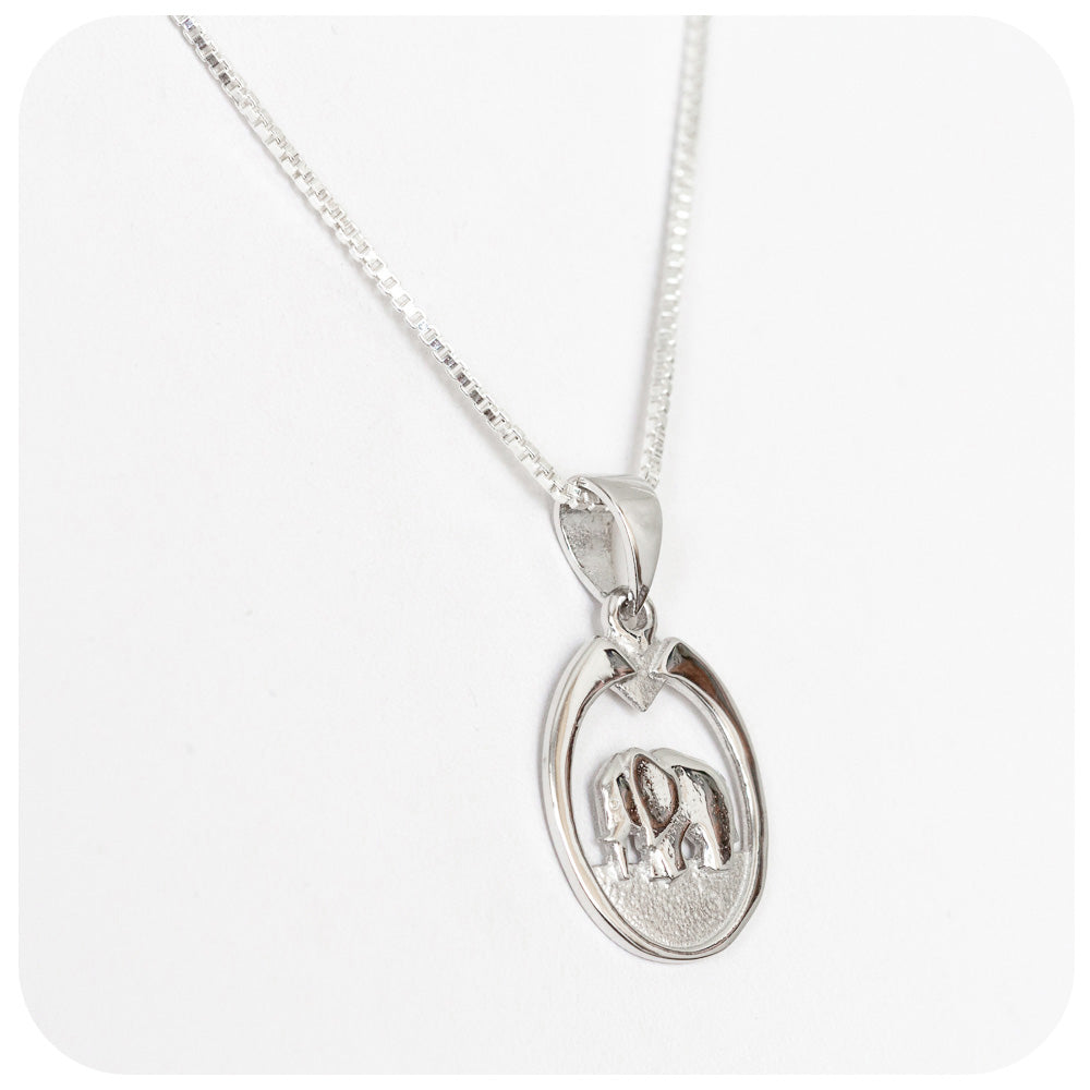 Sterling Silver Elephant Pendant with Tusk Frame Design - Victoria's Jewellery
