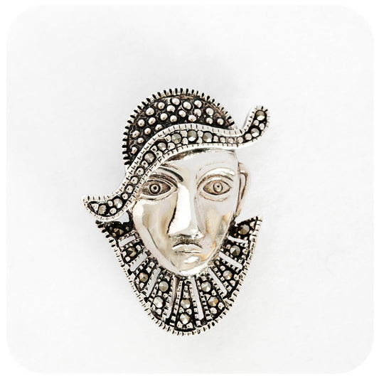 The Jester Brooch in Sterling Silver with Marcasite Detail
