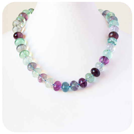 The Minty Fluorite Bead Necklace with Blue Topaz Charm
