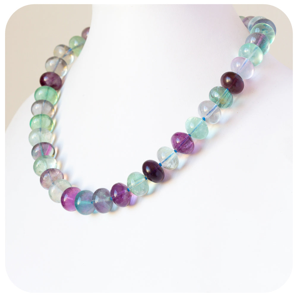 The Minty Fluorite Bead Necklace with Blue Topaz Charm