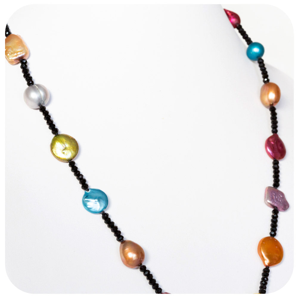 Multi Colour Fresh Water Pearl and Onyx Necklace - 55cm