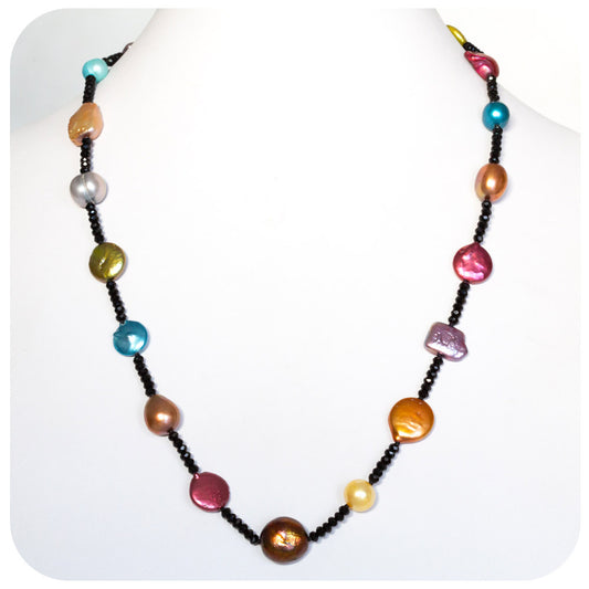 Multi Colour Fresh Water Pearl and Onyx Necklace - 55cm