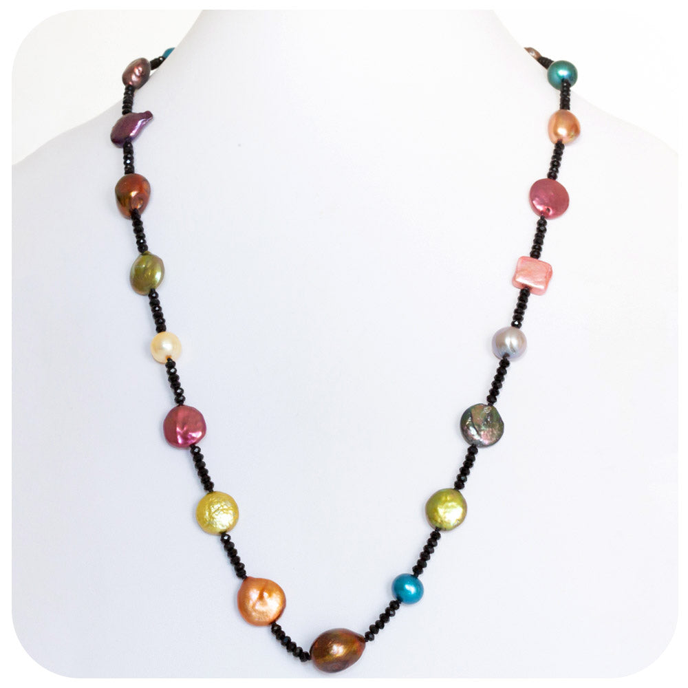 Multi Colour Fresh Water Pearl and Onyx Necklace - 62cm