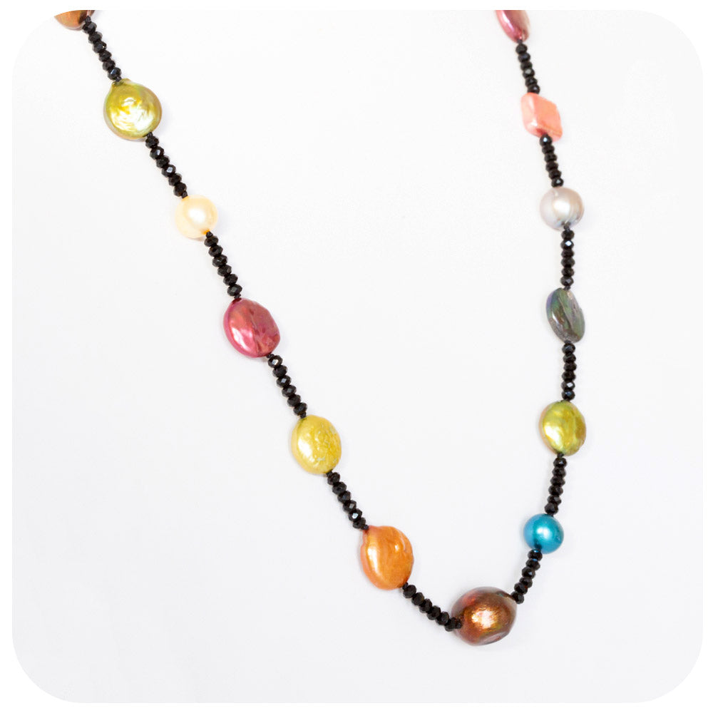 Multi Colour Fresh Water Pearl and Onyx Necklace - 62cm