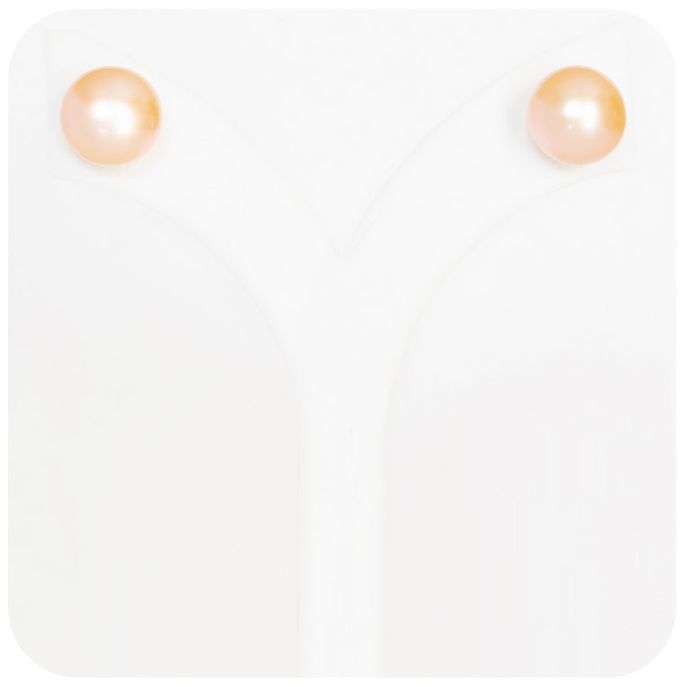 10 - 10.5mm Light Champagne Fresh Water Pearl Stud Earring - Victoria's Jewellery