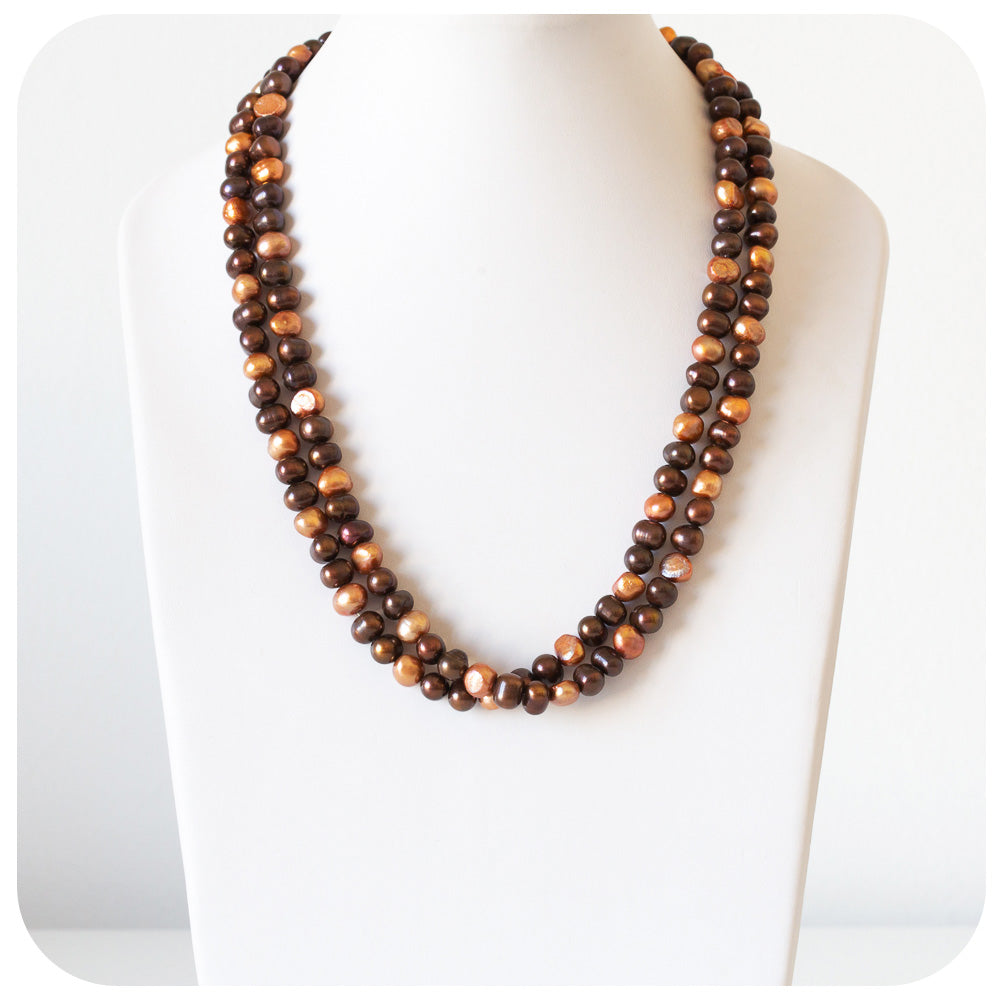 Gold and Brown Fresh Water Pearl Opera Necklace