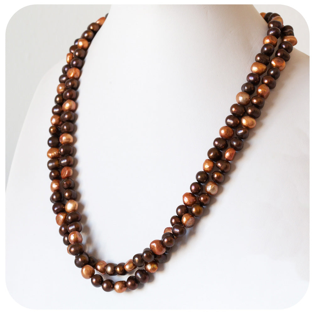 Gold and Brown Fresh Water Pearl Opera Necklace