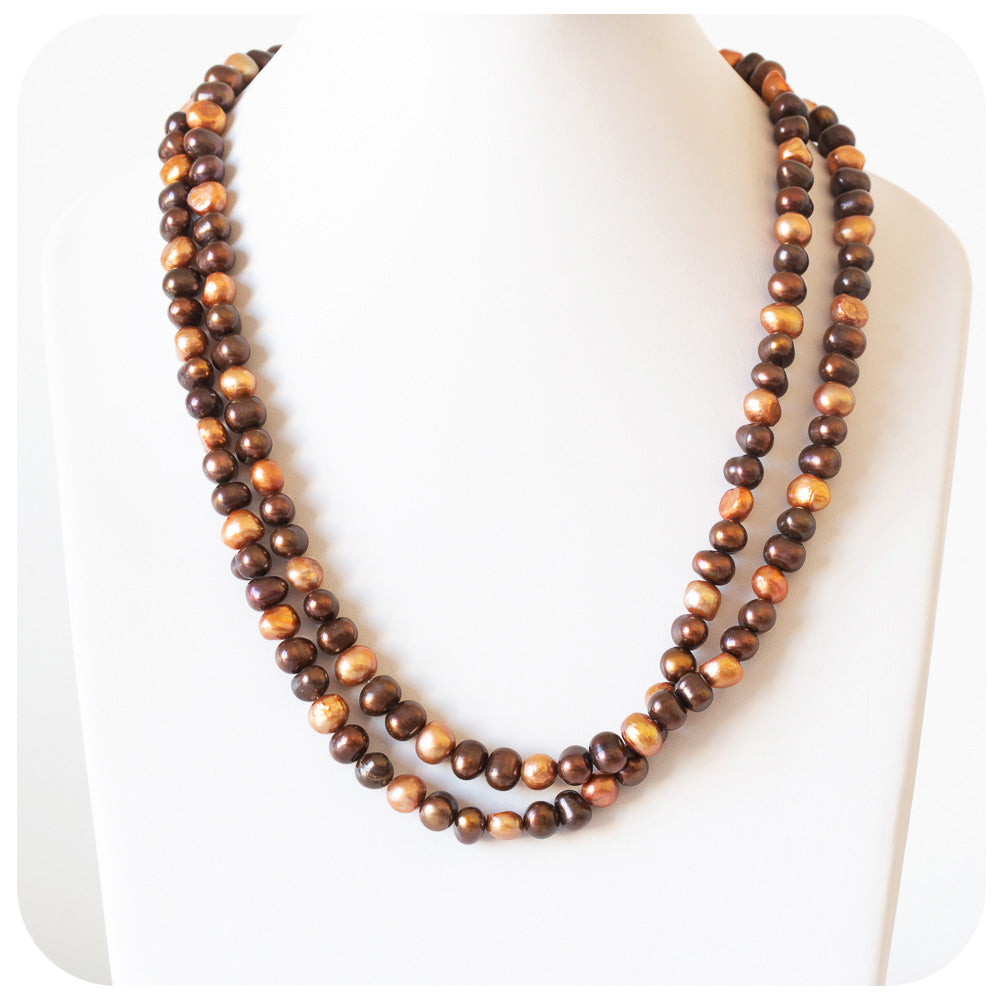 Gold and Brown Fresh Water Pearl Opera Necklace