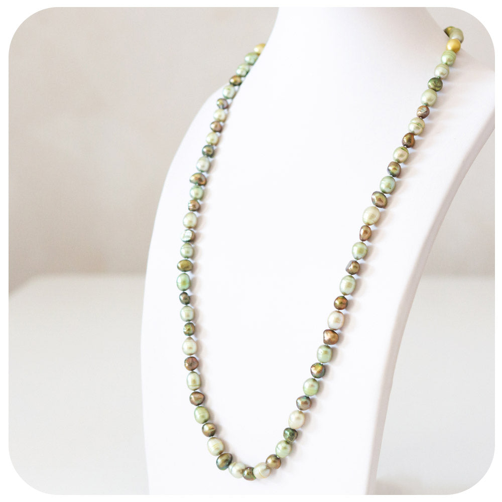 Green and Gold Fresh Water Pearl Necklace - 75cm
